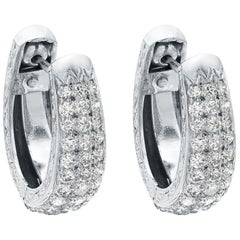 Platinum Diamond Pave Set Hoop Earrings with Pin Fittings