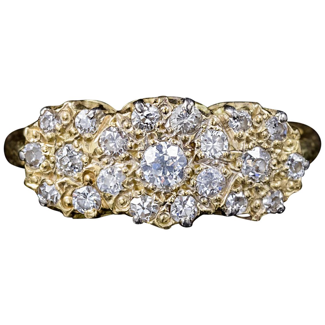 Antique Victorian Diamond Cluster Ring 18 Carat Gold 1 Carat of Diamond