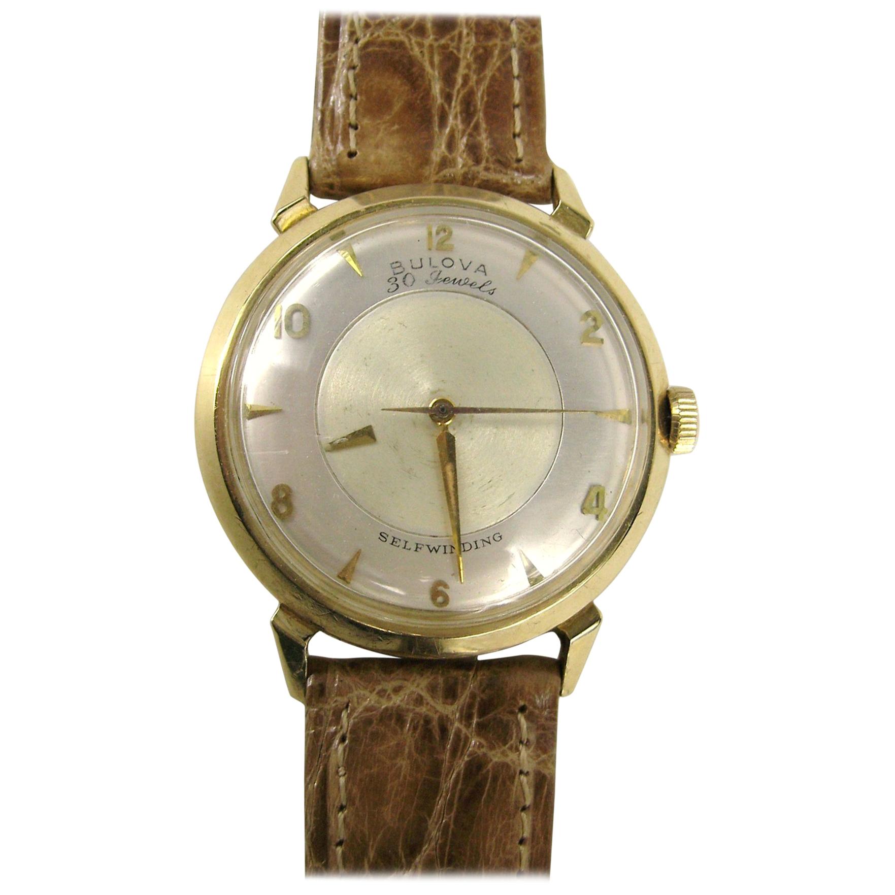 Bulova 14 Karat Yellow Gold Mystery Self Winding Men's Wristwatch, 1958