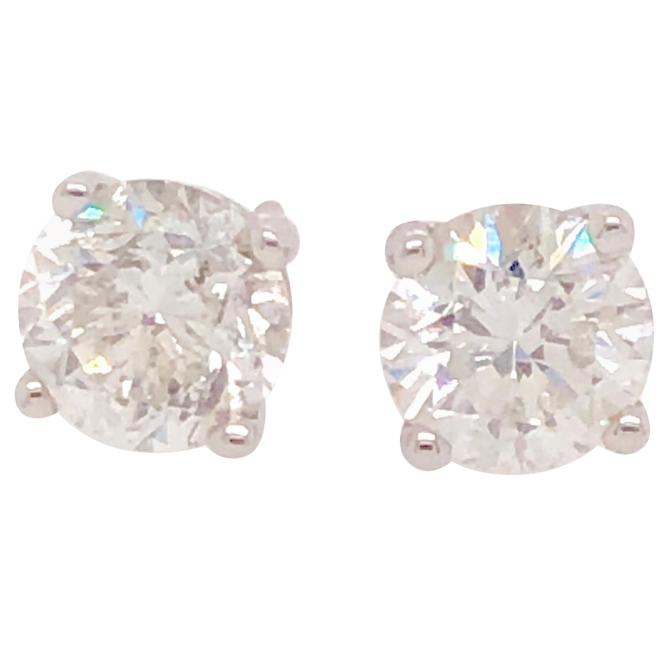2.60 Carat Round Cut Diamond and White Gold Diamond Stud Earrings