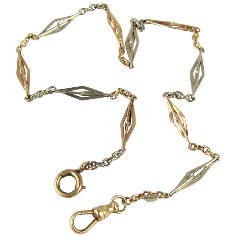 Antique 14 Karat Rose and White Gold Pocket Watch Chain Fob For Sale at