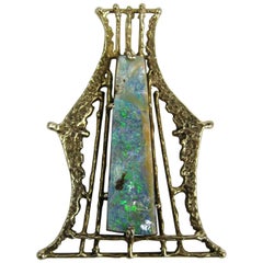 14 Karat Gold and Opal Brutalist Custom Made Pendant