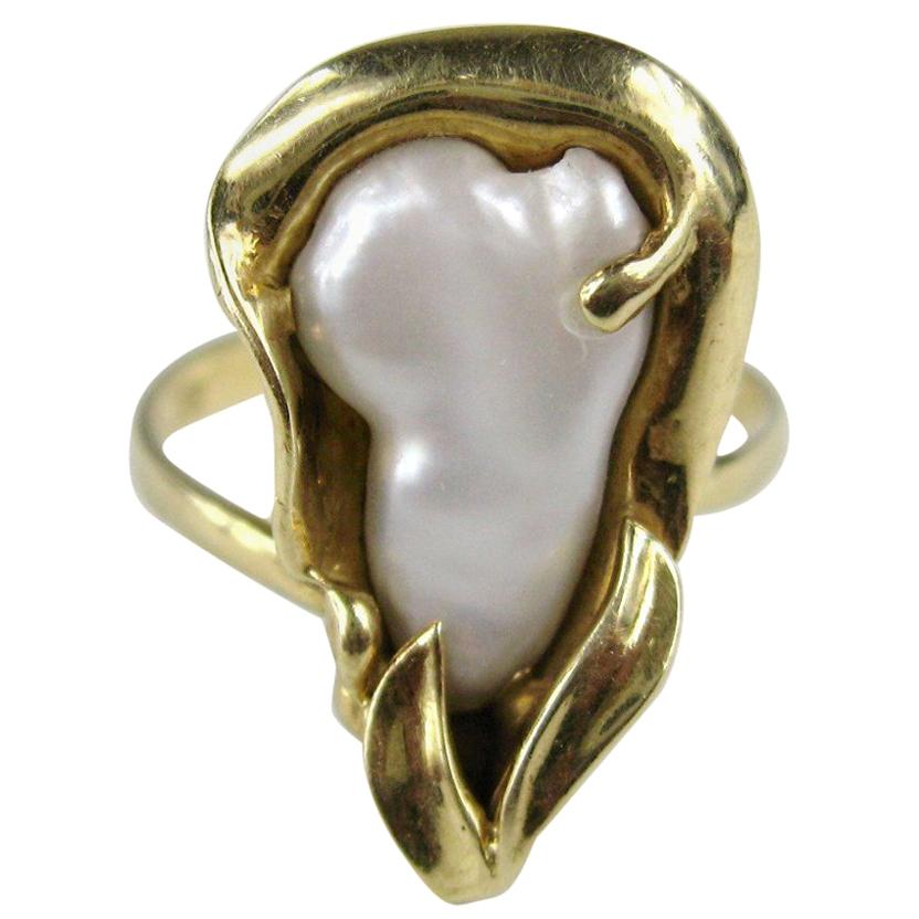 14 Karat Gold Mabe Perlen Ring Organische Freiform im Angebot