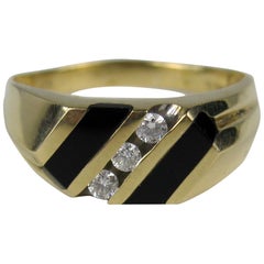 Vintage 14 Karat Gold Onyx and Diamond Men's Ring, Mid-Century Modern