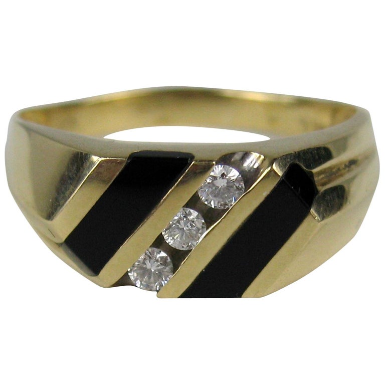 14 Karat Gold Onyx And Diamond Men S Ring Mid Century Modern At 1stdibs