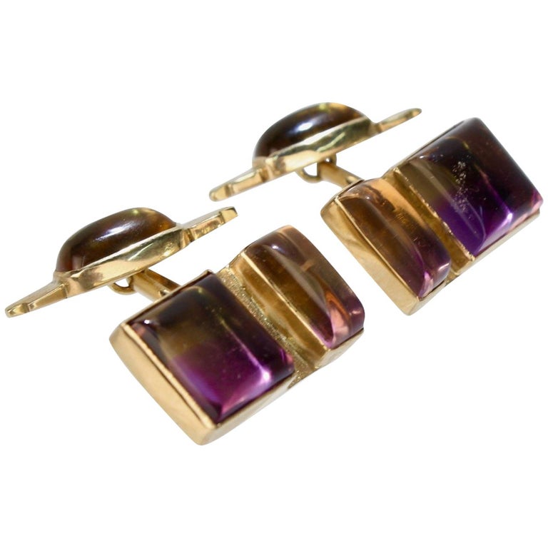Isabelle Posillico Ametrine and Yellow Gold Cufflinks For Sale at 1stDibs