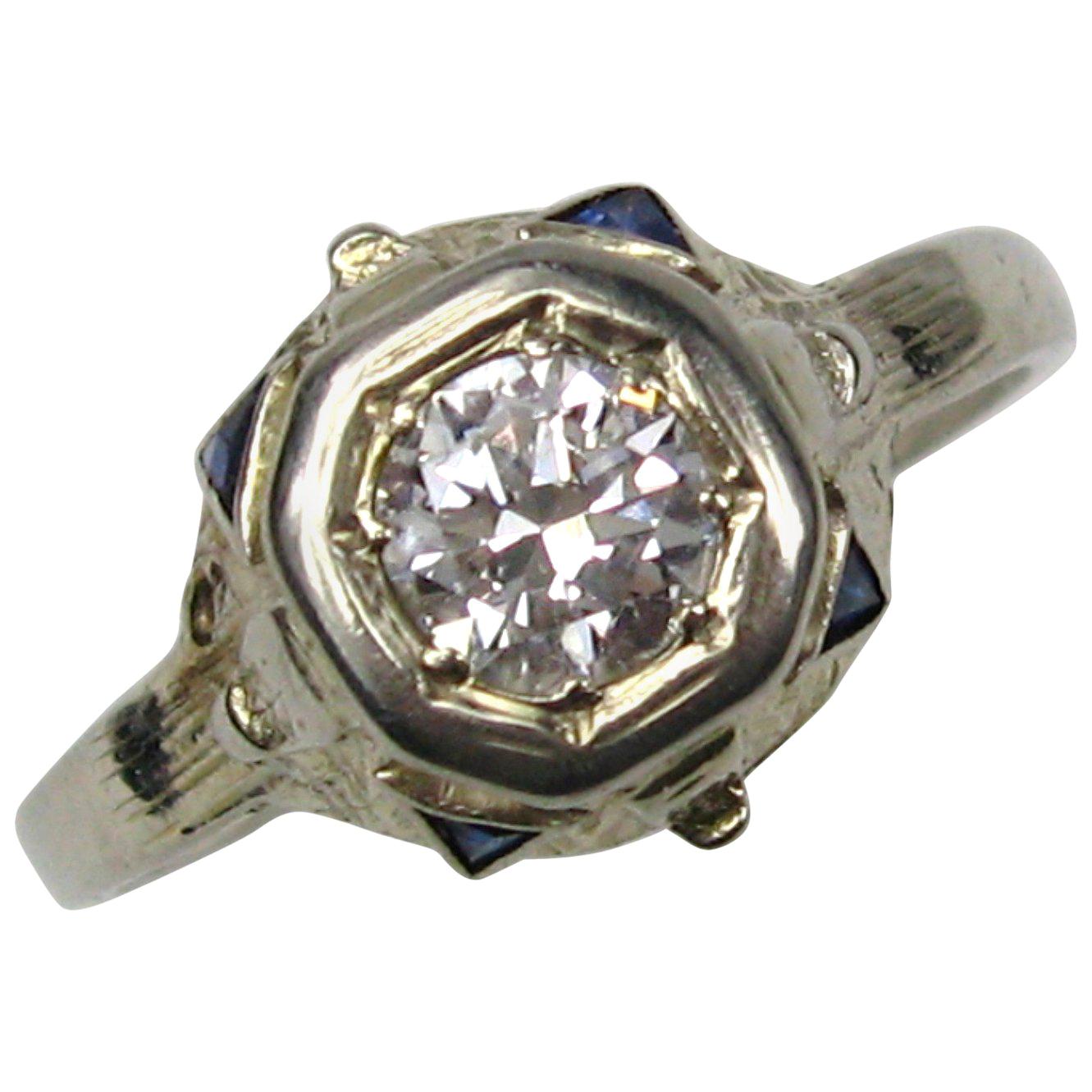 Art Deco Diamond 14 Karat Gold Engagement Ring