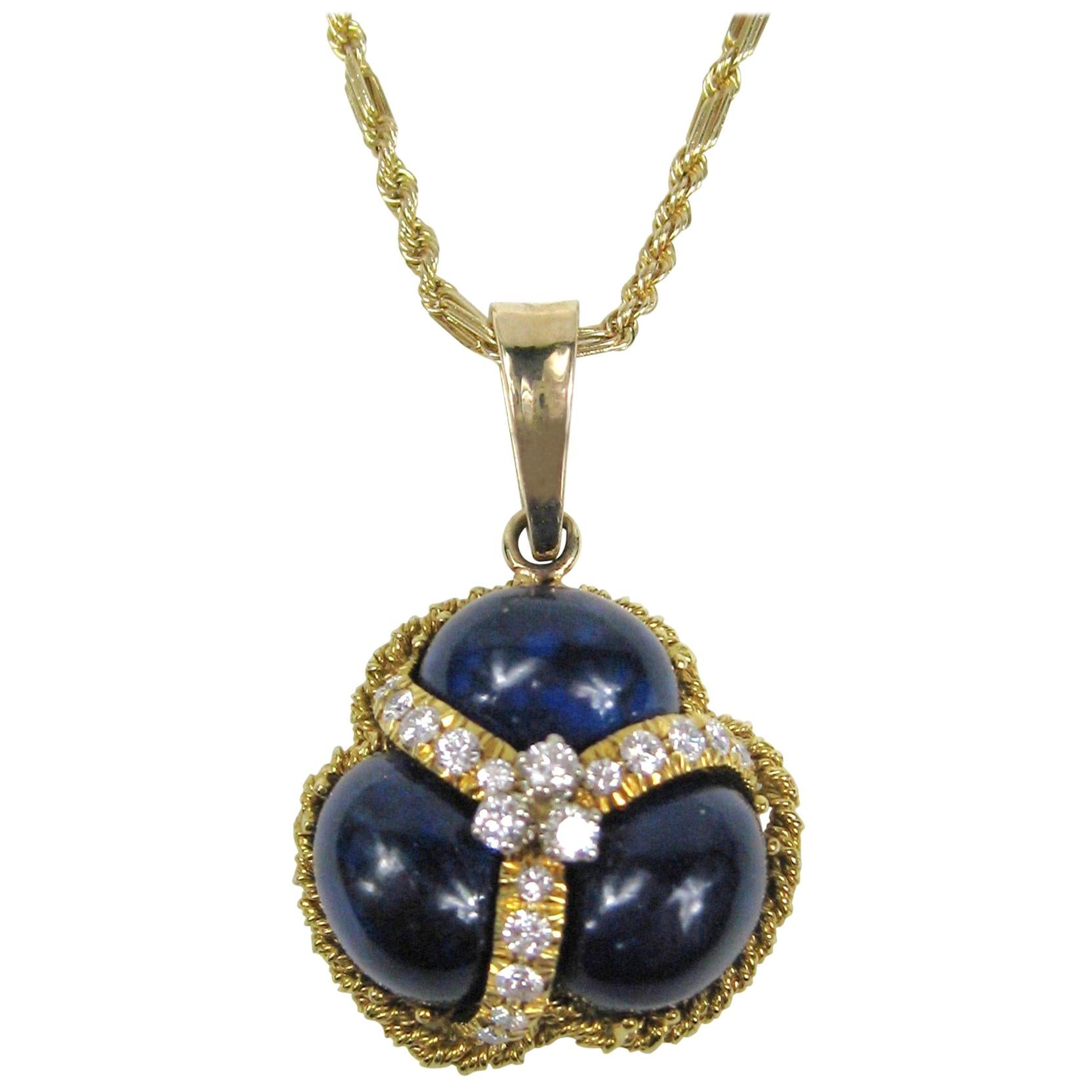 Lapis Lazuli Diamond 14 Karat Gold Pendant Necklace