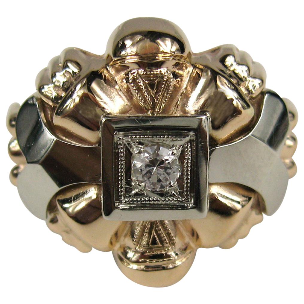 18 Karat Roségold Diamant-Statement-Ring mit Zentrum im Angebot