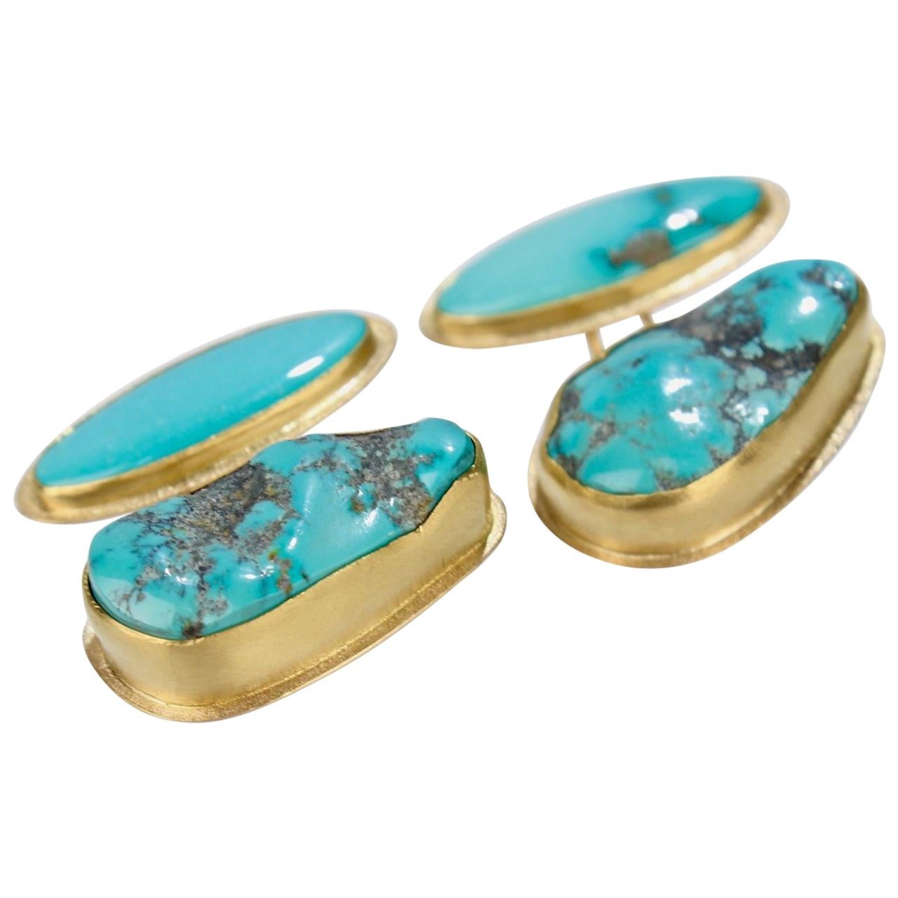 Isabelle Posillico Turquoise and Yellow Gold Cufflinks