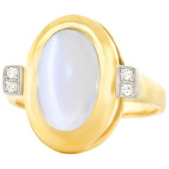 1950s Modernist Moonstone and Diamond Ring
