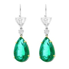 PGS Certified Pear Shape Emeralds and GIA Certified Rose Cut Diamond Earrings