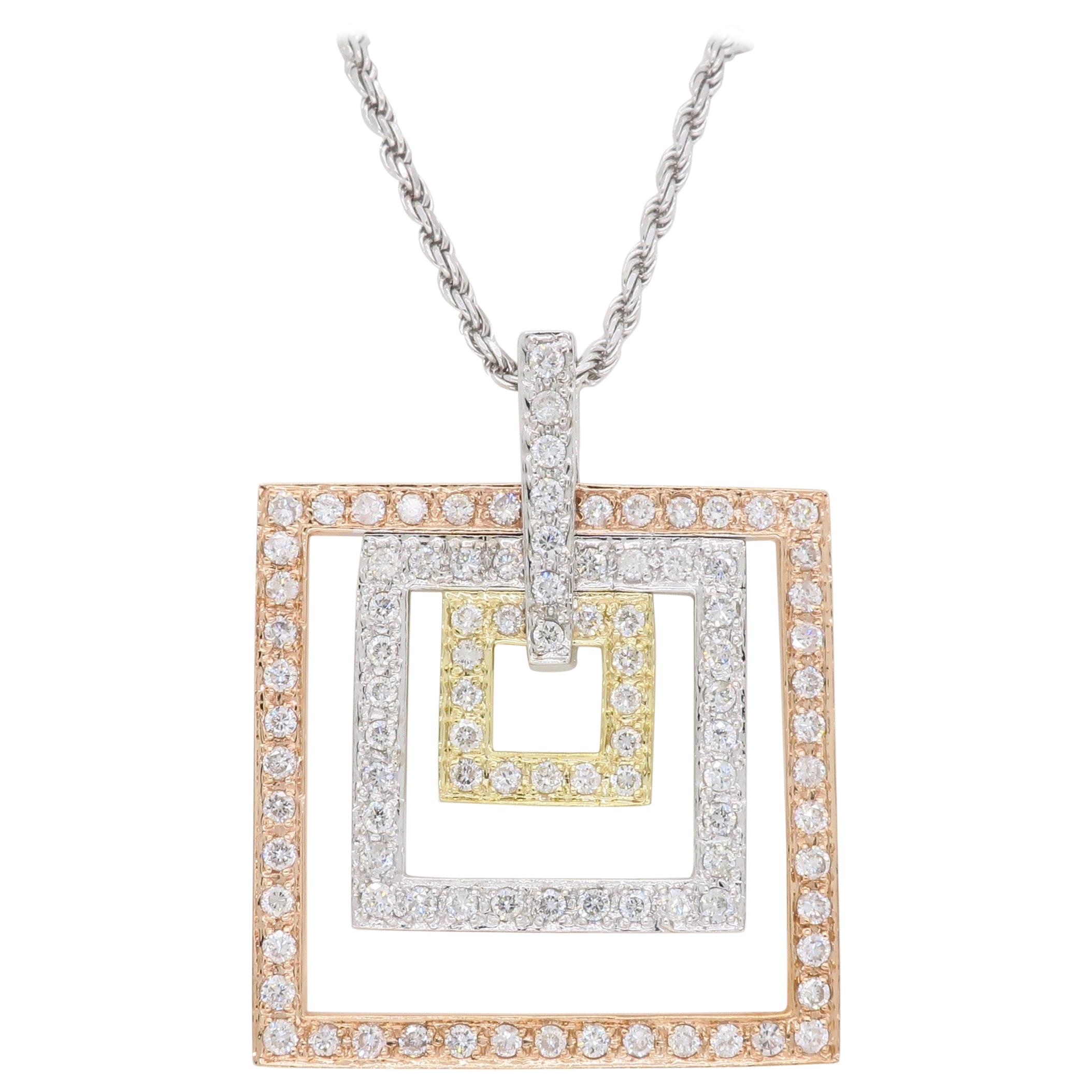 Tri-Colored Diamond Pendant Necklace