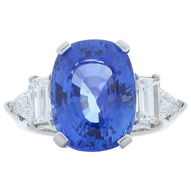 GIA Certified 10.12 Carat Cushion Blue Sapphire & Diamond Cocktail Ring In Plat
