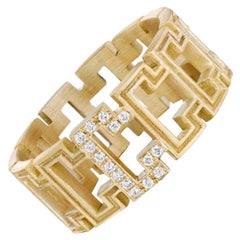 Doryn Wallach Greek Key Diamond and Gold Ring