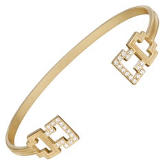 Doryn Wallach White Diamond and Gold Greek Key Bracelet