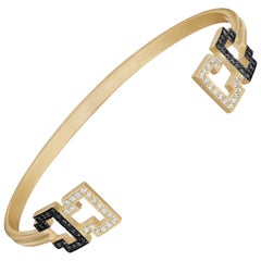 Doryn Wallach Black and White Diamond Gold Greek Key Bracelet