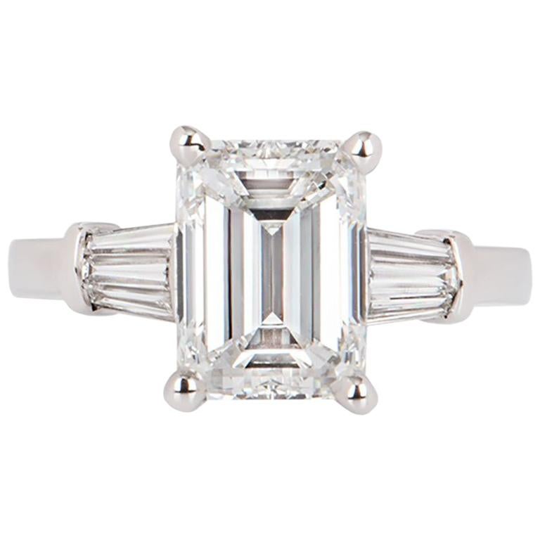 GIA Certified Emerald Cut Diamond Engagement Ring 3.02 Carat