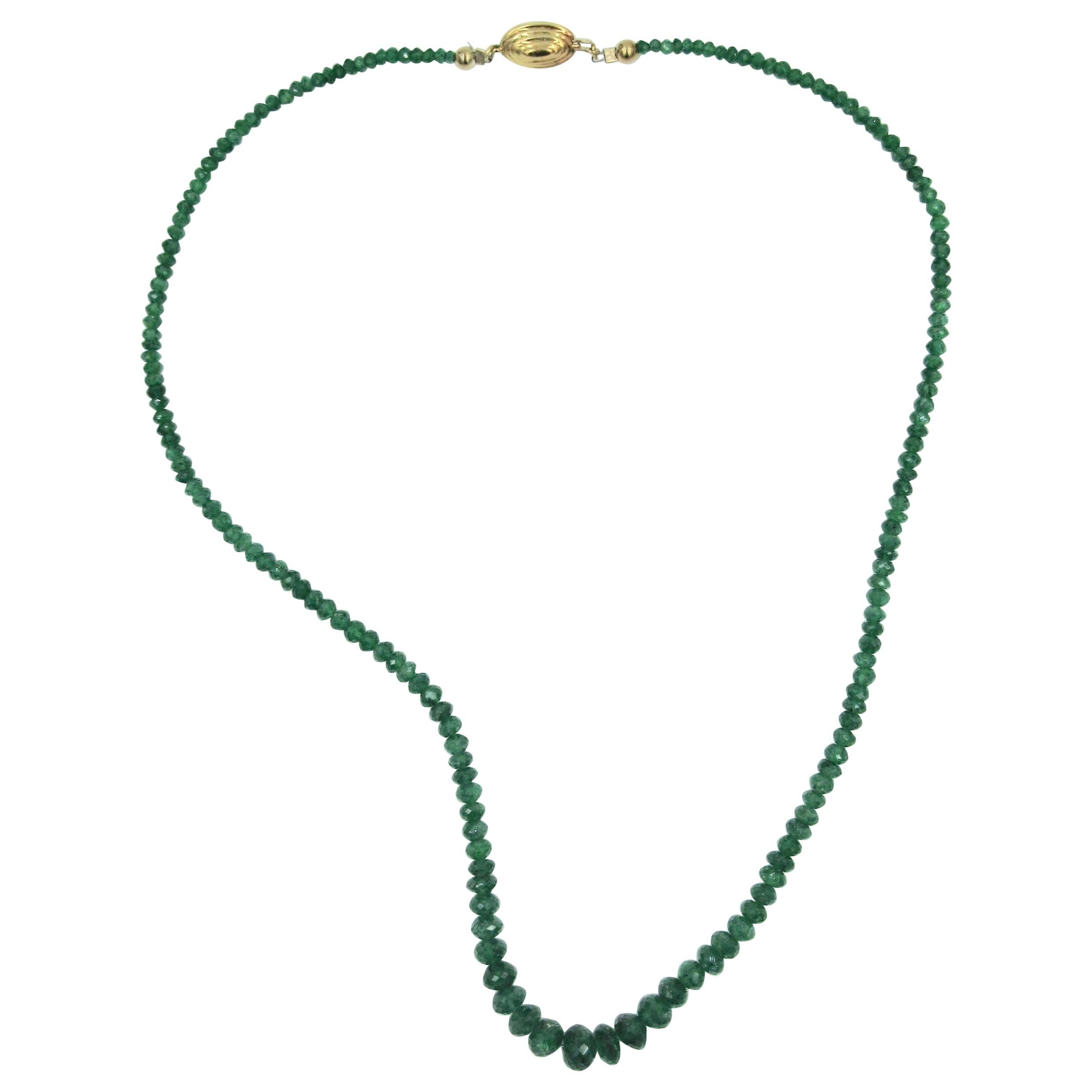 Emerald 14 Karat Gold Necklace Graduated Faceted Natural Mined Emerald