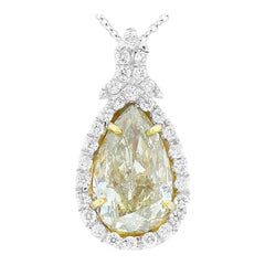 GIA Certified 2.53 Carat Pear Shape Fancy Light Yellow Two-Tone Diamond Pendant 