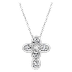 Roman Malakov, Bezel Set Oval Cut Diamond Cross Pendant Necklace
