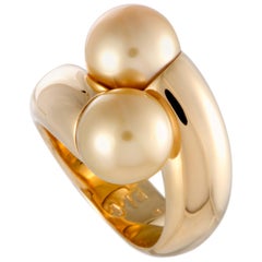 Mikimoto Yellow Gold Two Golden Pearls Bypass Ring