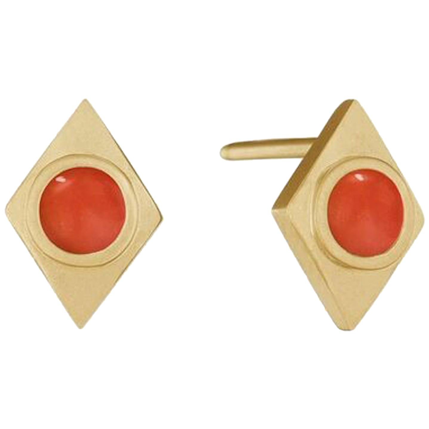 Doryn Wallach Vintage Coral and Gold Stud Earrings For Sale