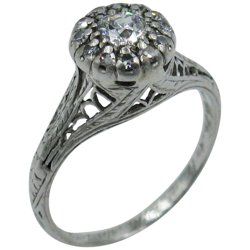 Art Deco Diamond Platinum Wedding Engagement Ring Edwardian For Sale