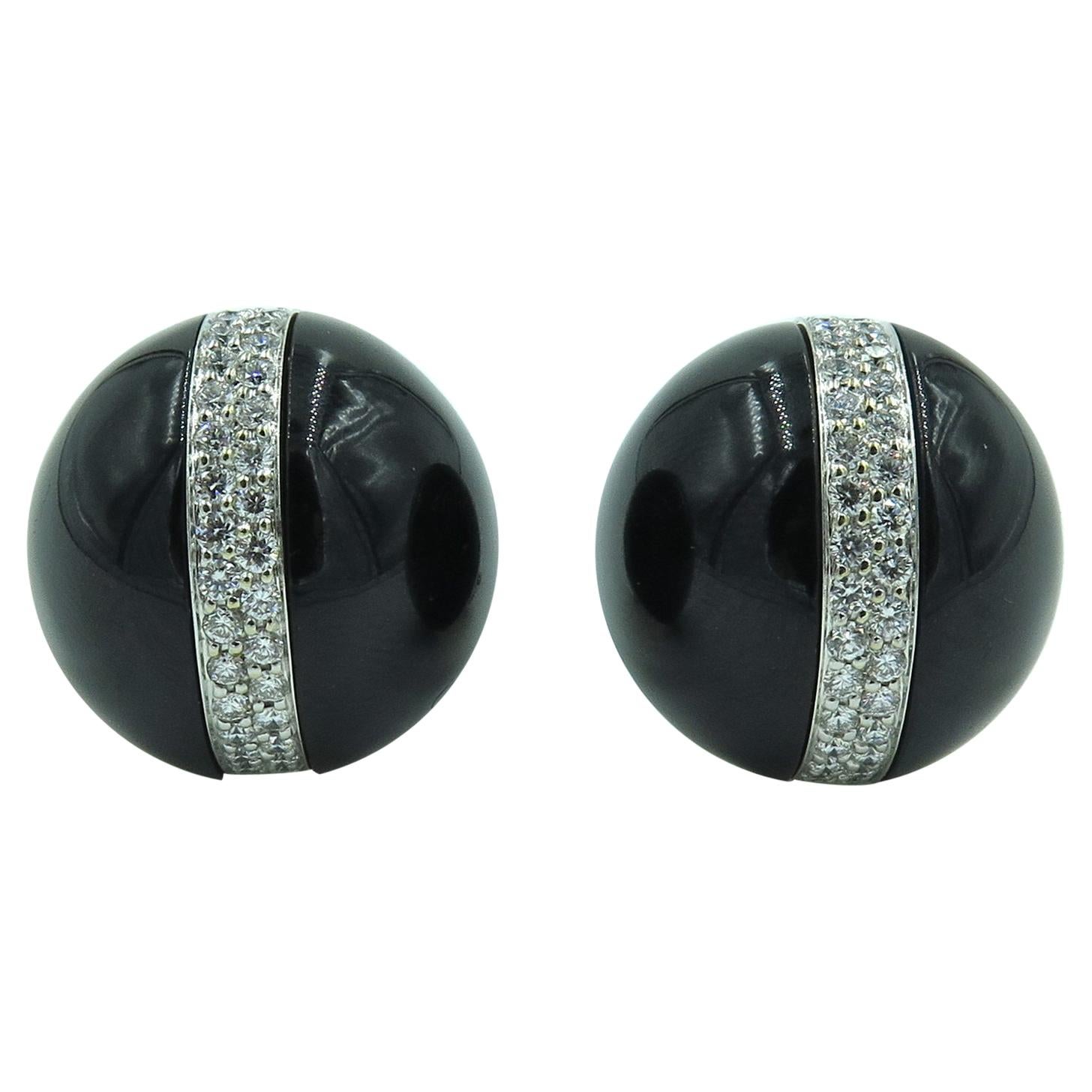 Verdura Black Jade, Diamond and Gold Dome Earrings