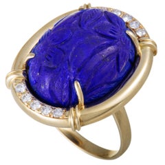 Diamonds and Carved Lapis Yellow Gold Ring