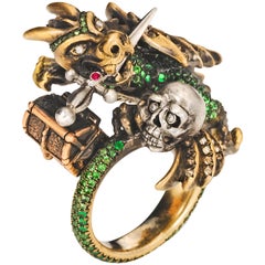 Wendy Brandes 18K Gold and Gemstone Dragon Ring With Hidden Knight