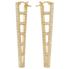 Doryn Wallach White Diamond and Yellow Gold Ladder Hoop Earrings