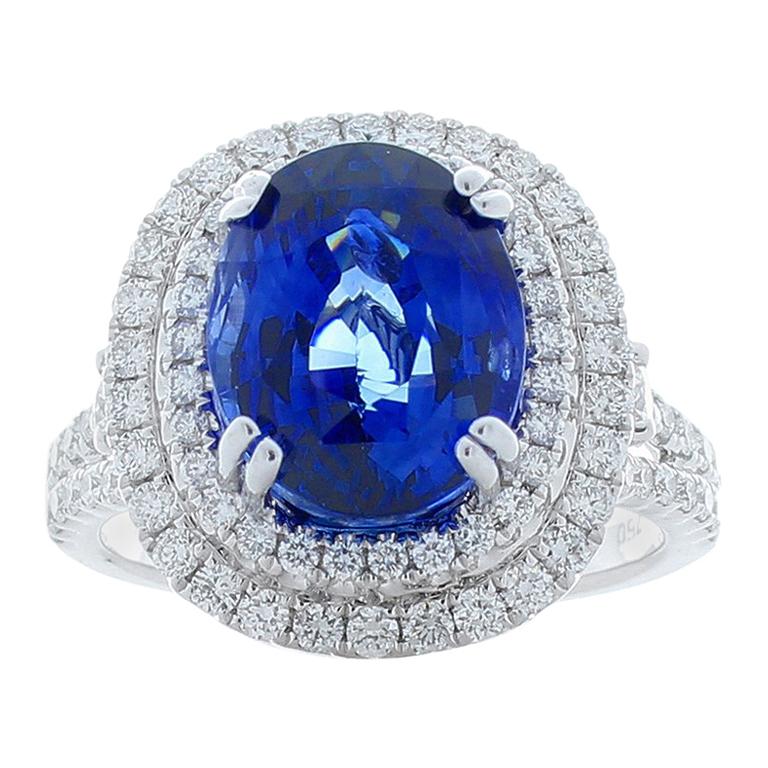EGL Gem Lab Certified Oval Blue Sapphire and Diamond Cocktail Ring in White Gold