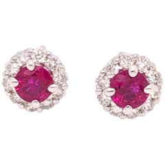 Ruby Diamond and White Gold Diamond Stud Earrings