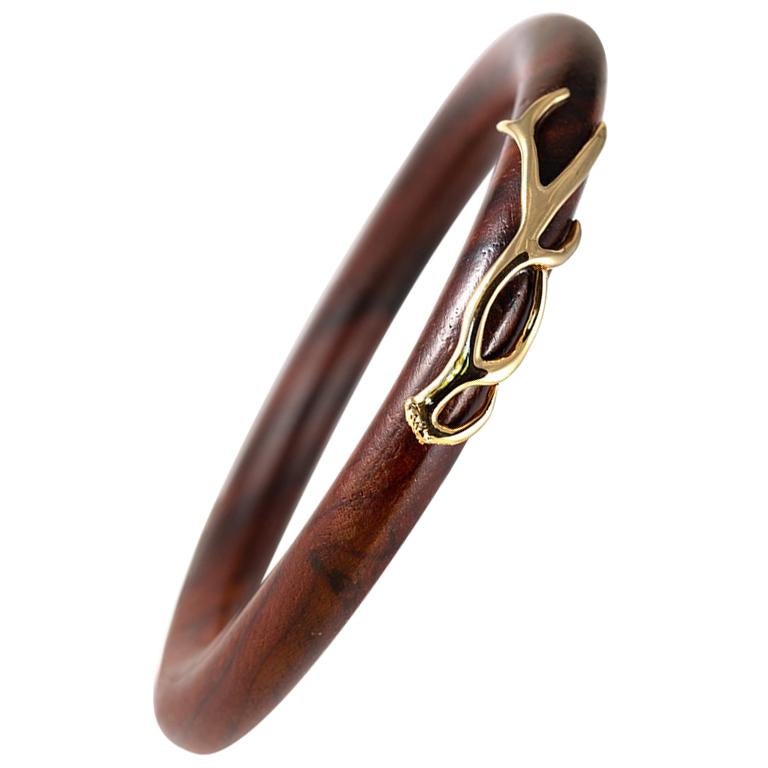 Bracelet jonc en bois de cocobolo et or 18 carats en vente