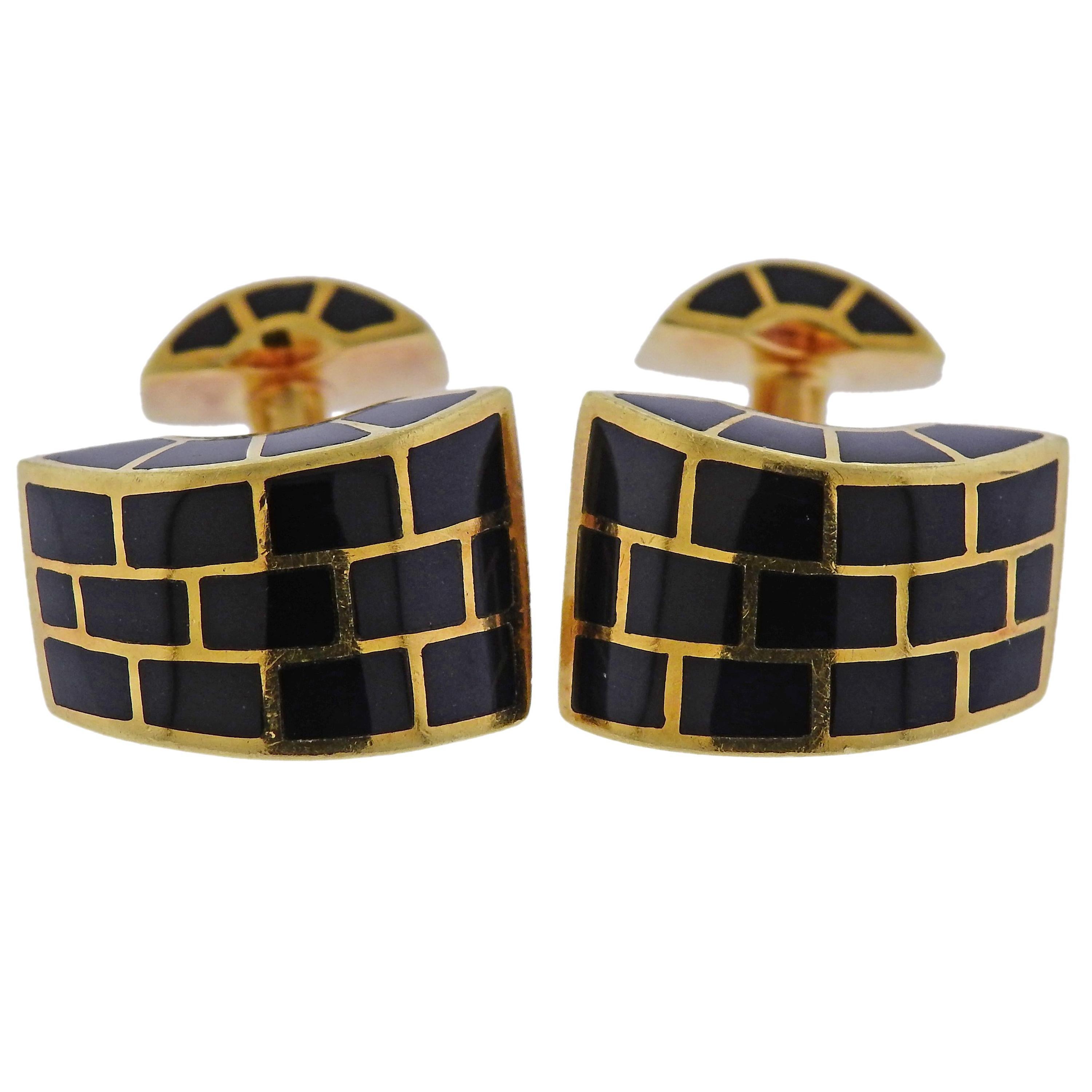 Angela Cummings Black Jade Inlay Gold Cufflinks For Sale