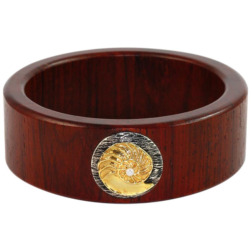 Bracelet jonc en bois de cocobolo en or jaune 18 carats