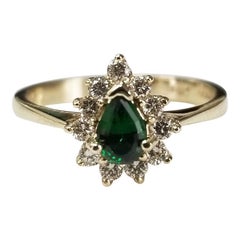 14 Karat Yellow Gold Green Tourmaline and Diamond Ring