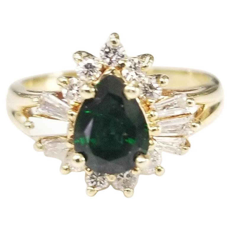 14 Karat Yellow Gold Tsavorite and Diamond Ring