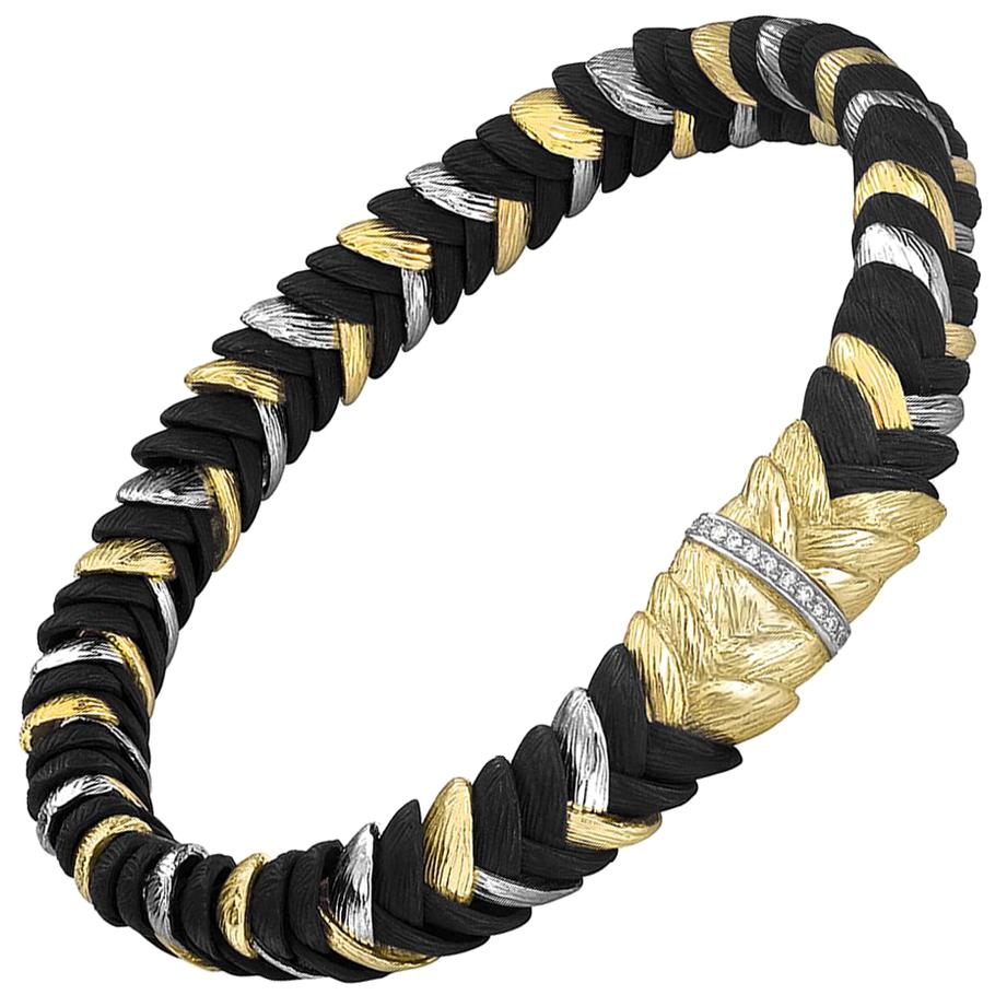 Sarah Graham White Diamond Gold Cobalt Chrome Rattlesnake Grass Bracelet