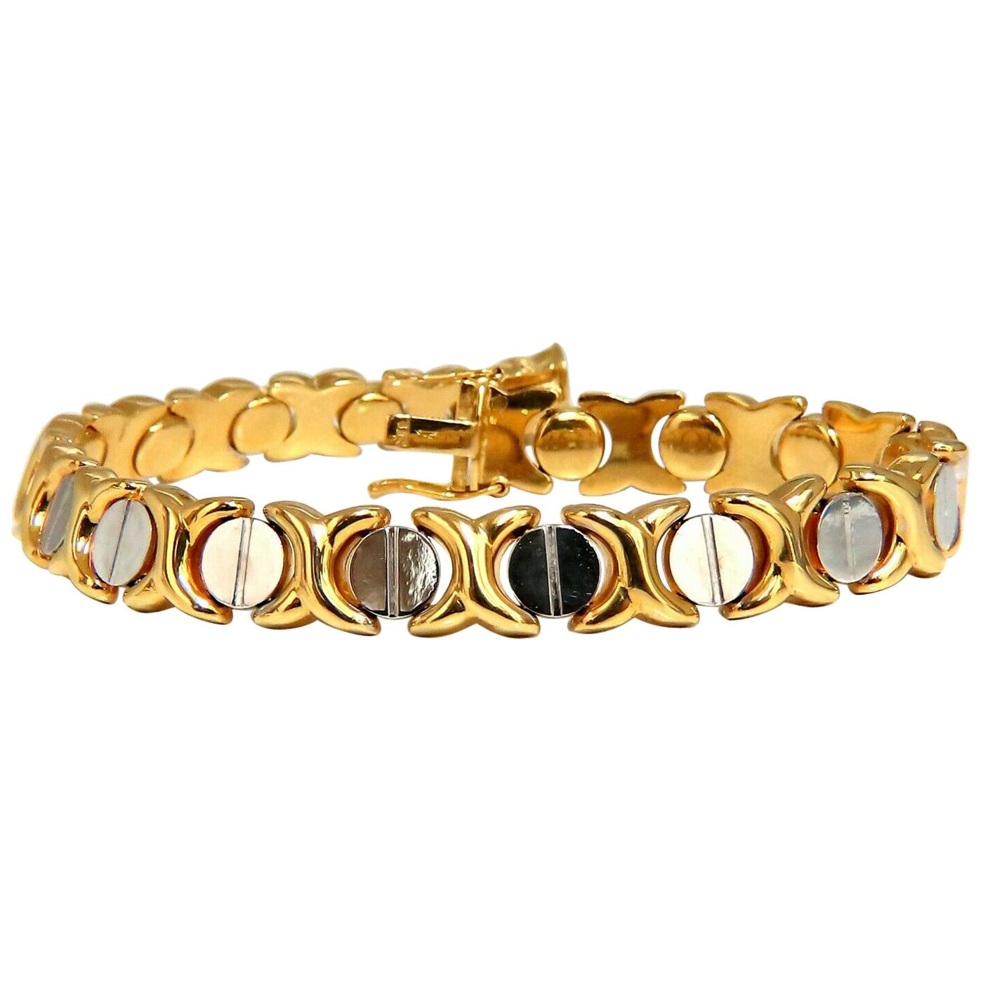 Gold Italian X Screw Link Bracelet Two-Tone 14 Karat