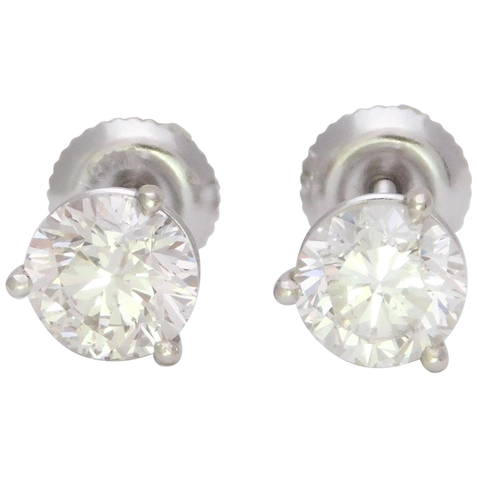 Brand New 2.06 Carat Round Brilliant-Cut Diamond Stud Earrings For Sale