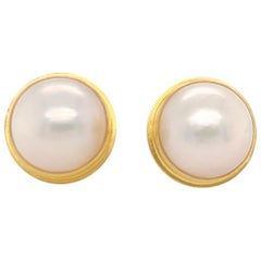 Kimarie Mabe Pearl Yellow Gold Studs with Charm Hook