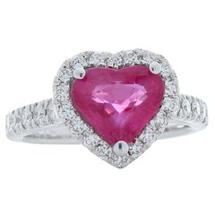 2.19 Carat Heart Shape Ruby and Diamond Cocktail Ring in 18 Karat White Gold