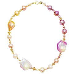 Ombré Baroque Pearl and Sunstone Bead Necklace