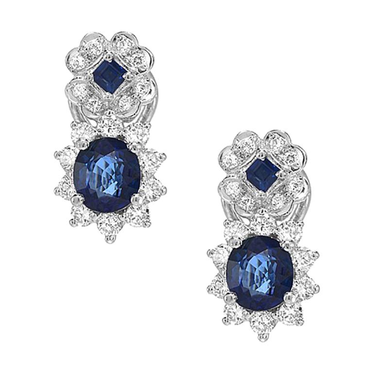Fine Blue Sapphire Diamond Platinum Earring