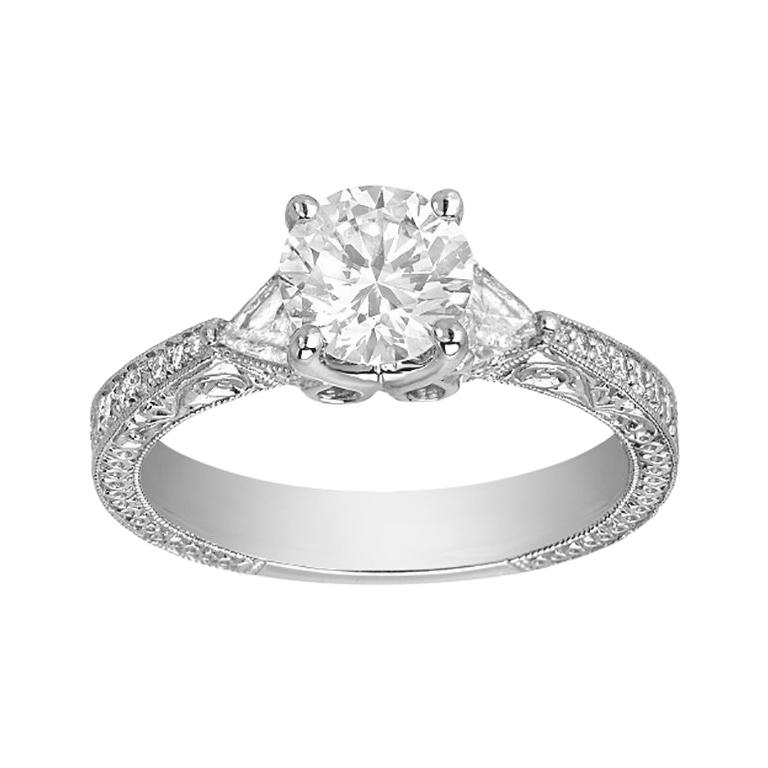 1.07 Carat Round Cut Diamond J-VVS2 Gold Engagement Ring, GIA