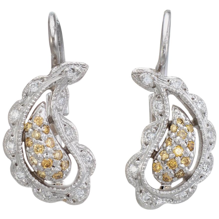 Estate Diamond Bean Earrings Vintage 14 Karat Gold Yellow Drop Fine Jewelry