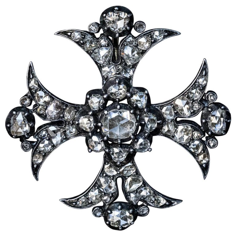 Antique Rose Cut Diamond Maltese Cross Pendant Brooch at 1stDibs ...