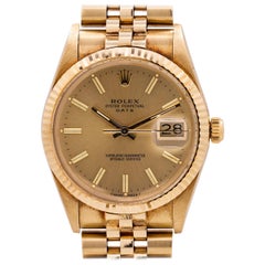 Rolex Oyster Perpetual Date Ref 15037 14 Karat Yellow Gold, circa 1986